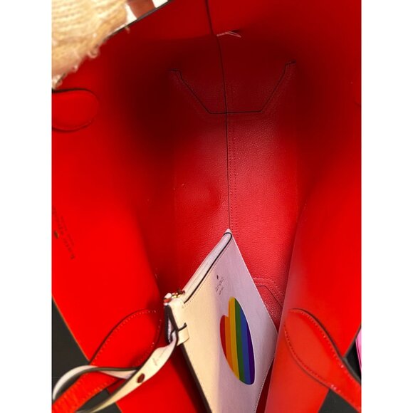 Kate Spade New York Rainbow Striped Leather Tote Bag With Red & White Handles - Picture 10 of 10
